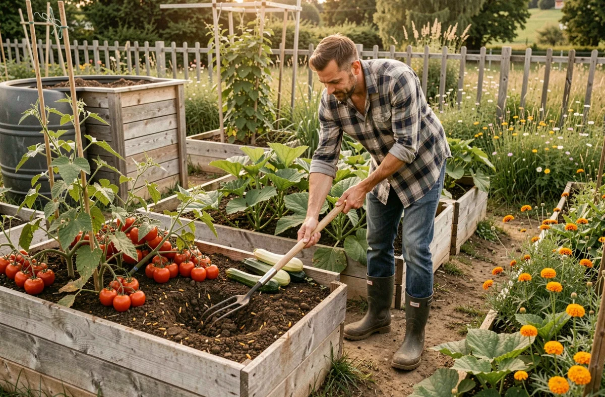 Spécialiste d'Au Bio Jardin travaillant dans un potager biologique certifié en Alsace
