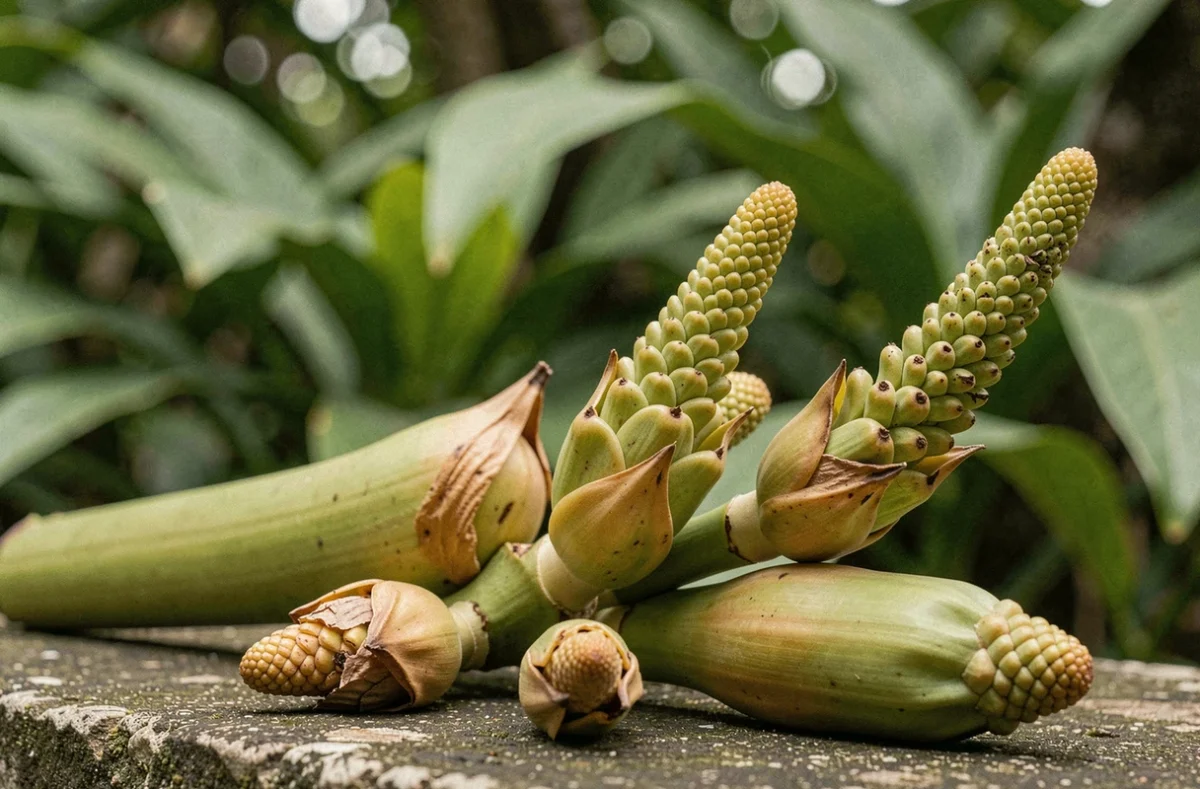 Gros plan sur un fruit de ceriman mal développé illustrant les erreurs de fructification