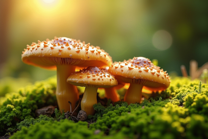Groupe de chanterelles et girolles dans la nature sous ombre