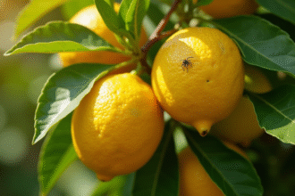Citronnier en pleine santé avec citrons mûrs dans un jardin ensoleille