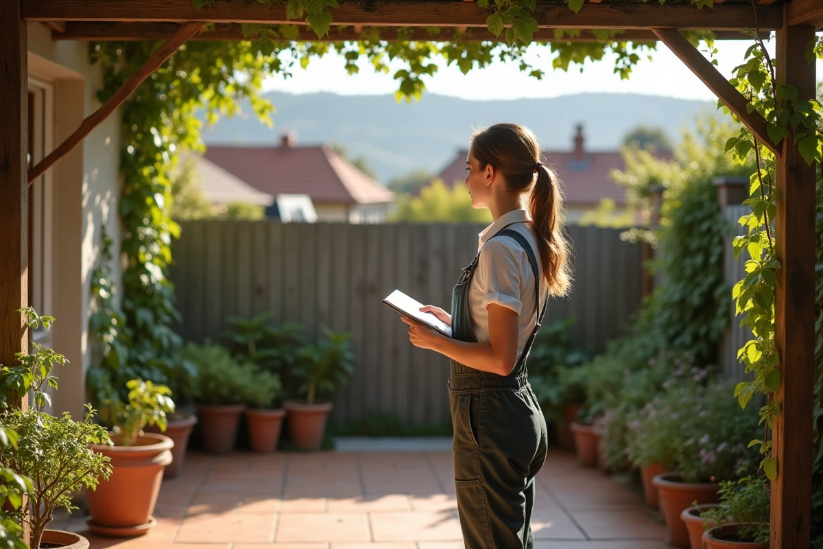 Jeune femme en vêtements de jardinage examine une canisse ancienne
