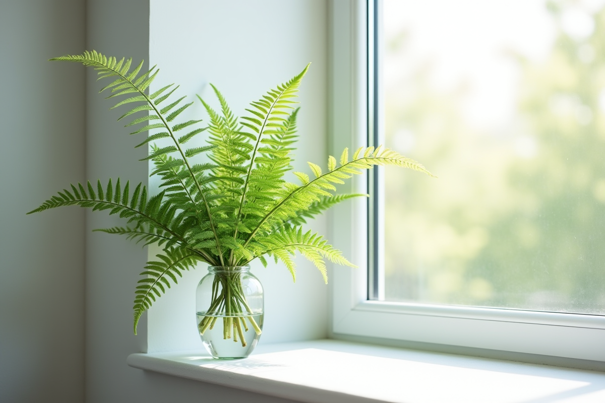 Fougère élégante dans un vase moderne sur une fenêtre lumineuse