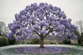 Jacaranda aux fleurs violettes en pleine floraison printanière dans un jardin de climat froid