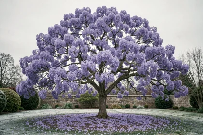 Jacaranda aux fleurs violettes en pleine floraison printanière dans un jardin de climat froid