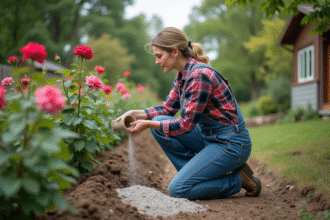 Jardinière au centre de roses avec cendre de bois