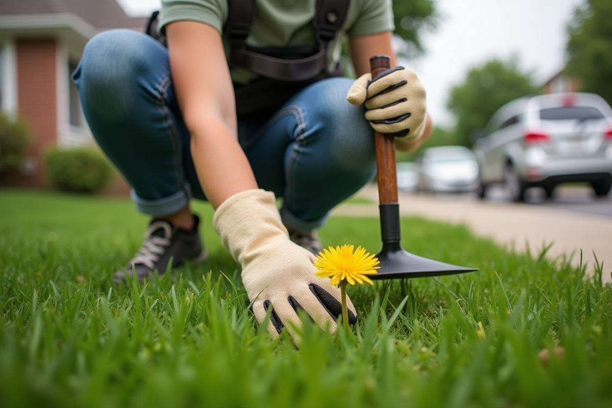 Jeune femme en gants en train d