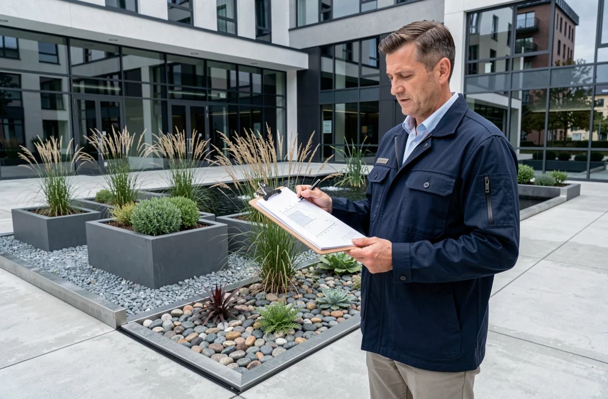 Architecte paysagiste de MAK CONCEPT présentant un aménagement de jardin urbain contemporain dans le Grand Est